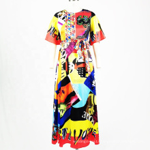 New 2020 Women Plus Size Summer Long  Dress Colorful Print Casual Dress